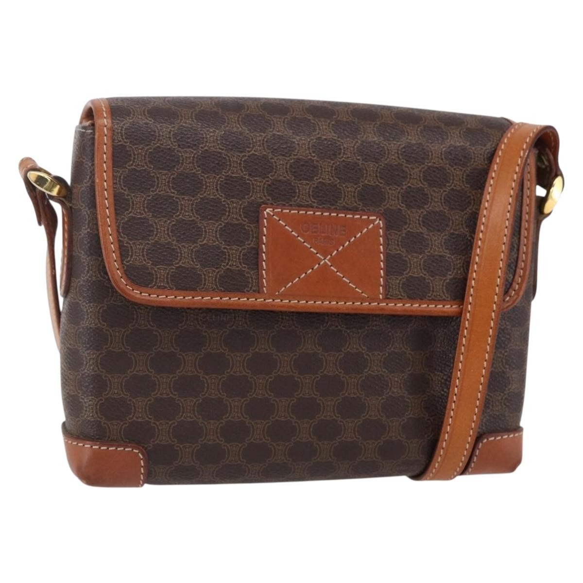 Celine Vintage Macadam Shoulder Bag Canvas and Leather, BROWN, CANVAS, Shoulder bag