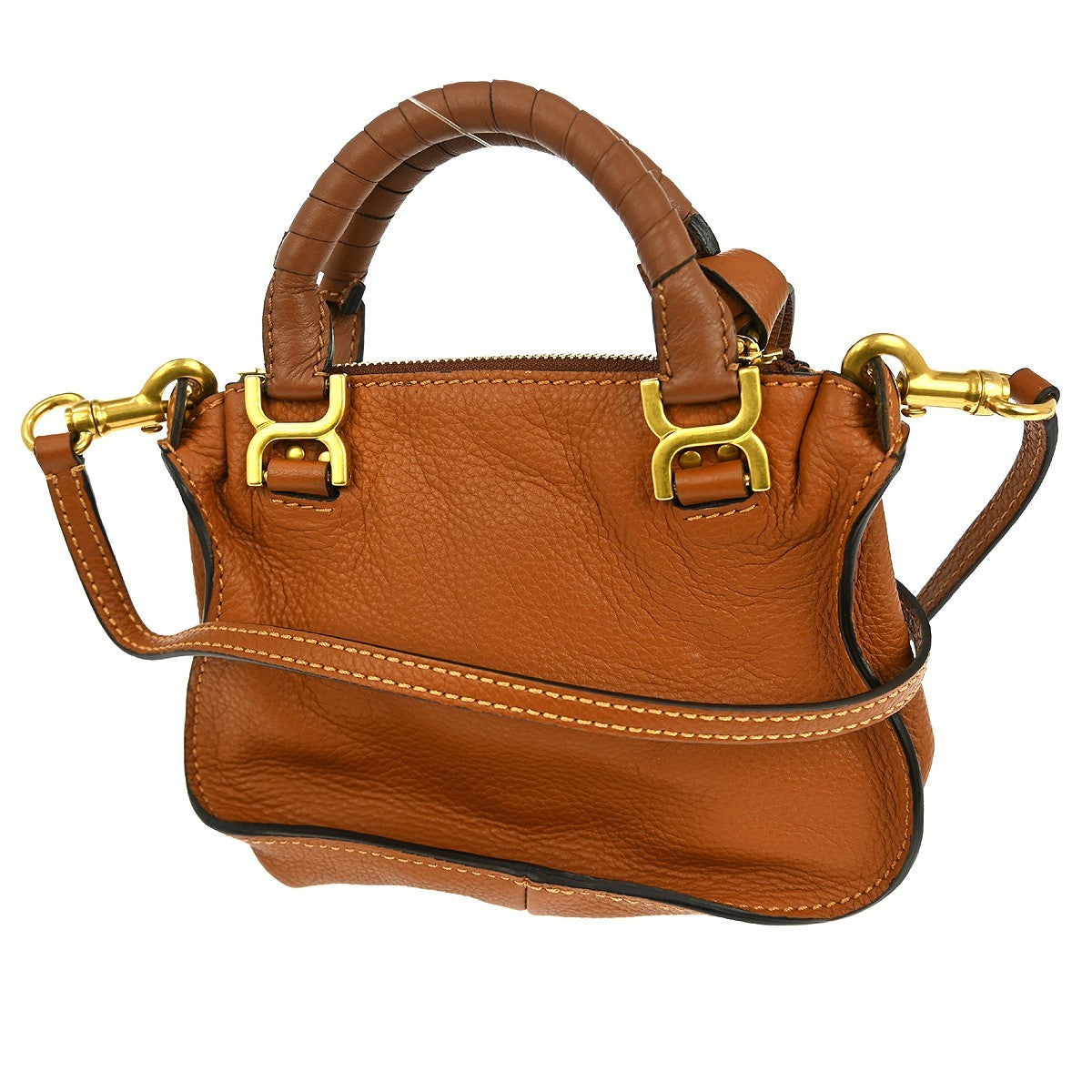 Chloe Marcie Satchel Leather, BROWN, LEATHER, Handbag