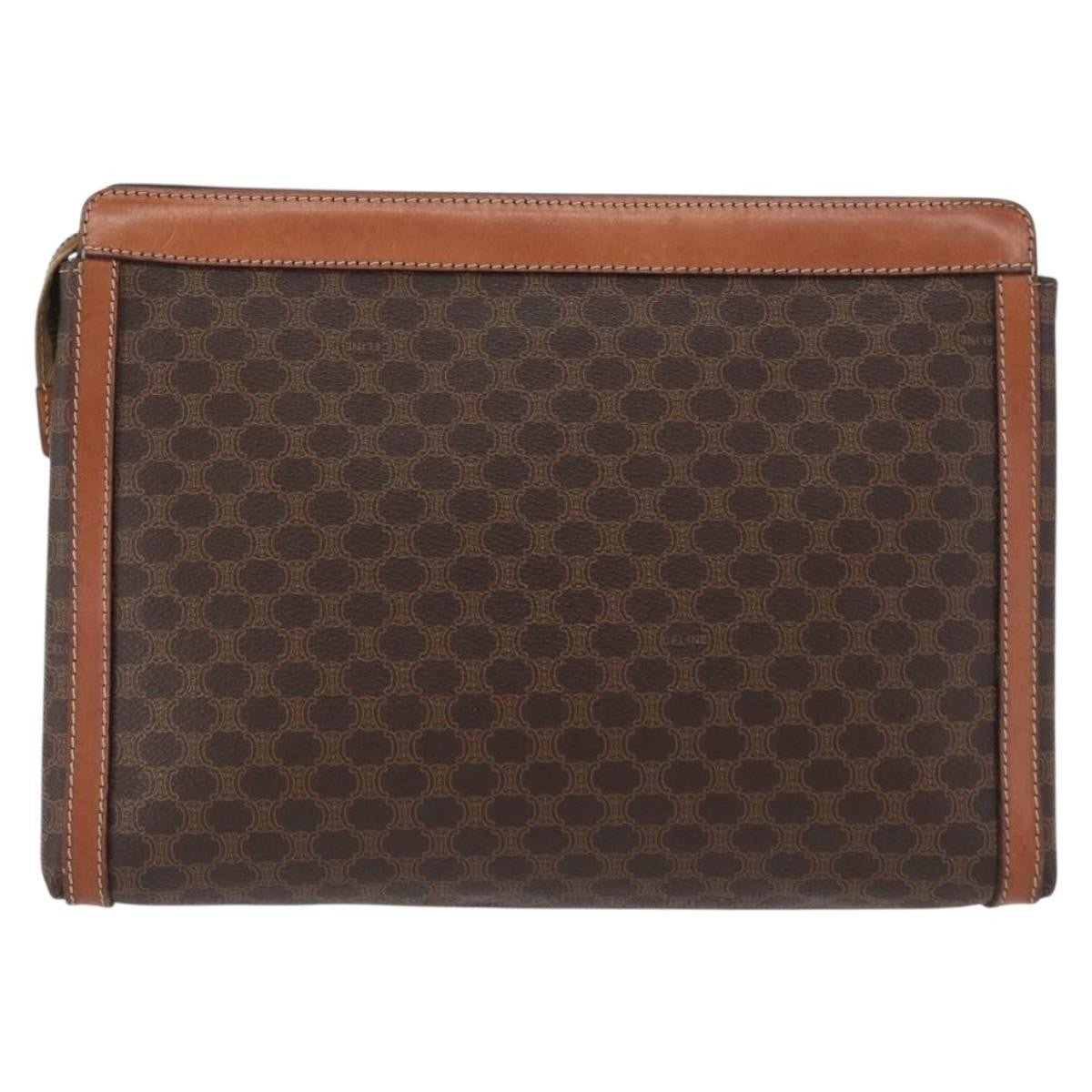 Celine Macadam Pochette Canvas and Leather, BROWN, CANVAS, Clutche & pouche