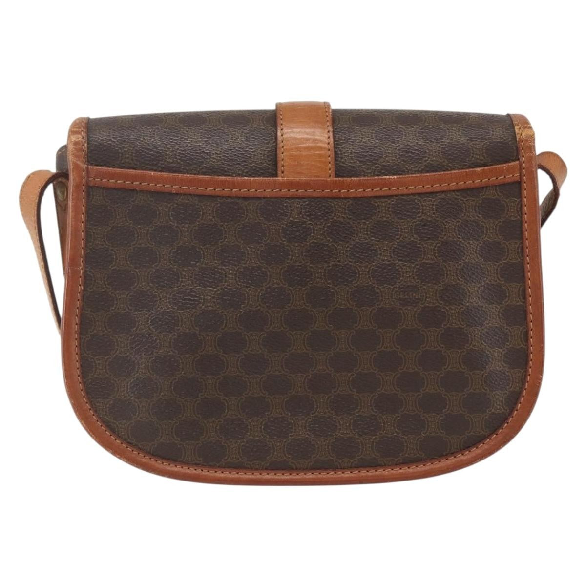 Celine Vintage Macadam Shoulder Bag Canvas and Leather, BROWN, PVC, Shoulder bag