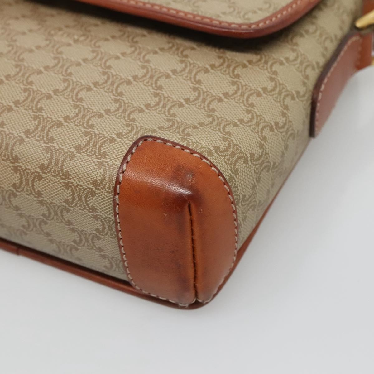 Celine Vintage Macadam Shoulder Bag Canvas and Leather, BEIGE, CANVAS, Shoulder bag