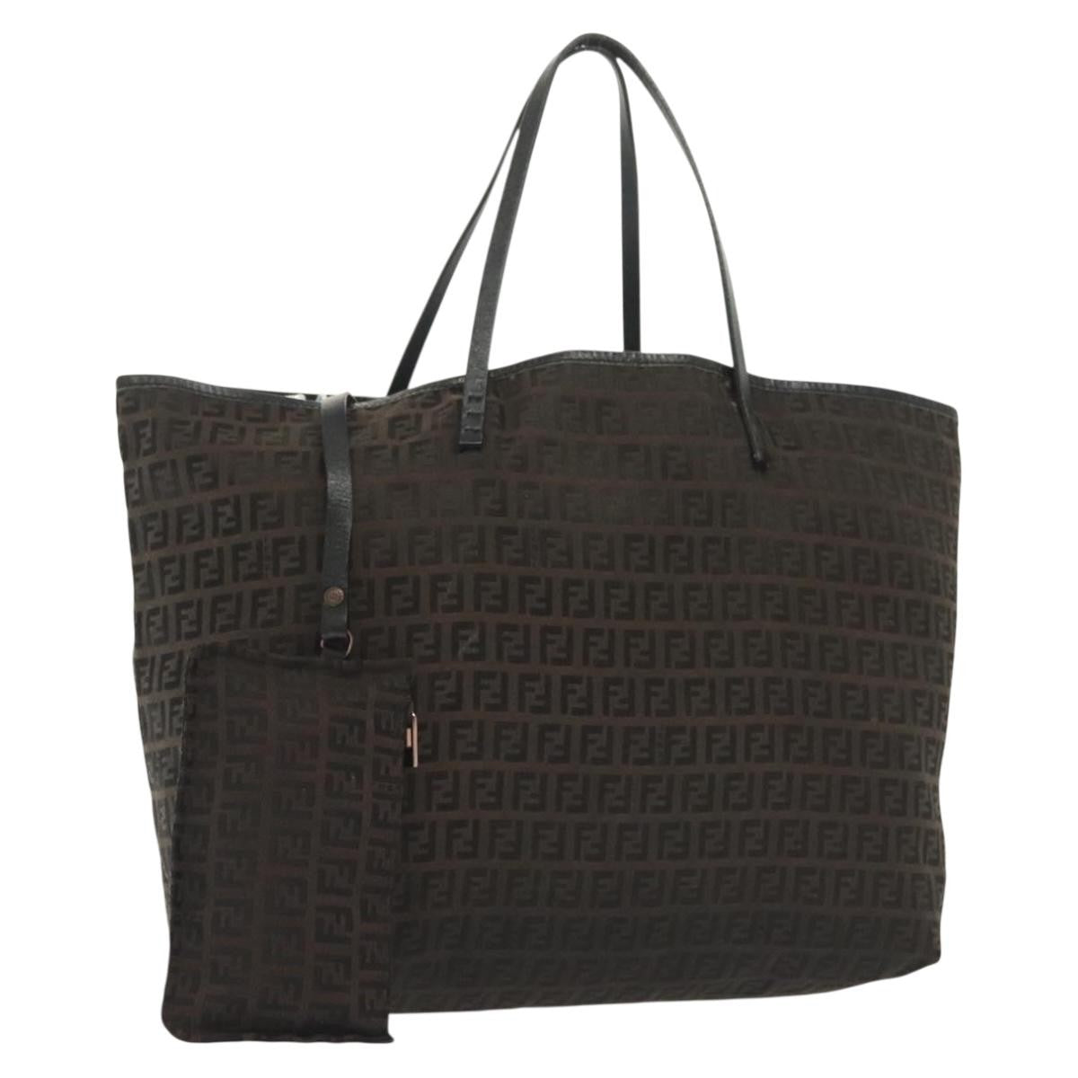 Fendi Roll Tote Zucchino Canvas, BROWN, CANVAS, Tote bag