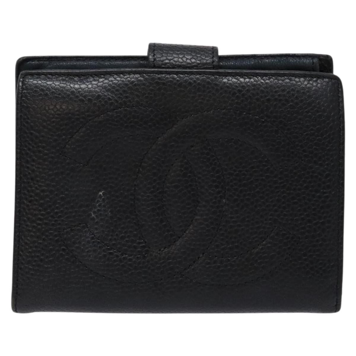 Chanel CC Bifold Wallet Quilted Caviar, BLACK, LEATHER, Wallets