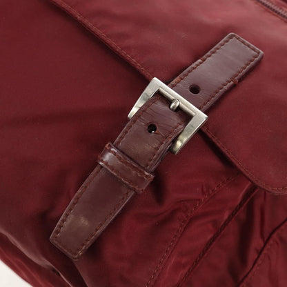 Prada Double Buckle Flap Messenger Bag Tessuto, BURGUNDY, NYLON, Shoulder bag