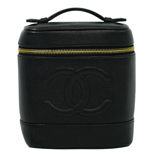 Chanel Vanity pouch Leather, BLACK, LEATHER, Toiletry Case