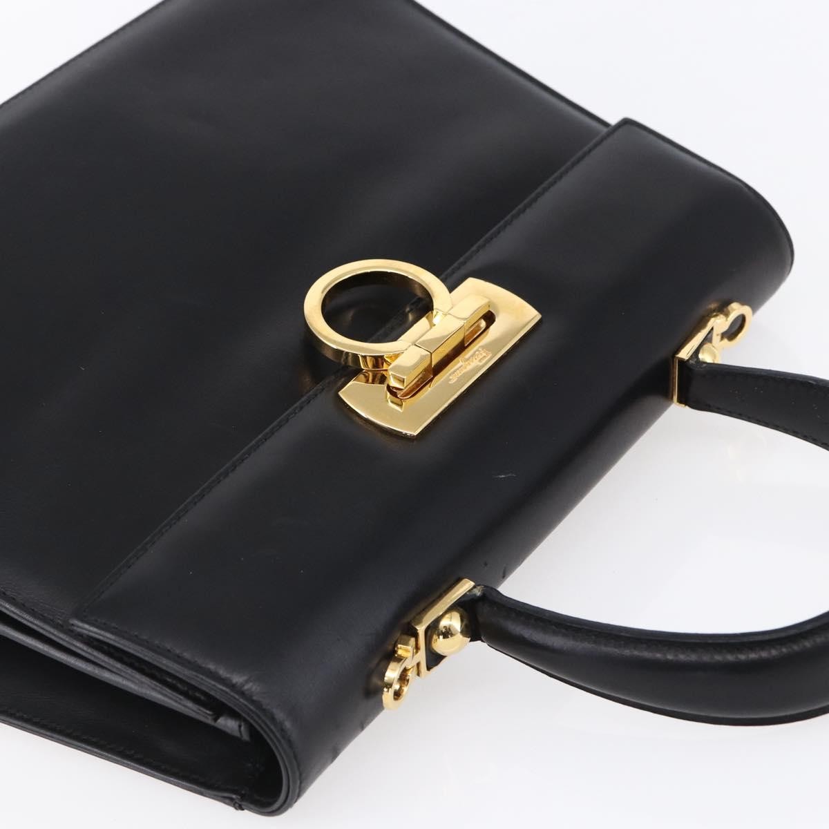 Salvatore Ferragamo Gancini handbag Leather, BLACK, LEATHER, Handbag