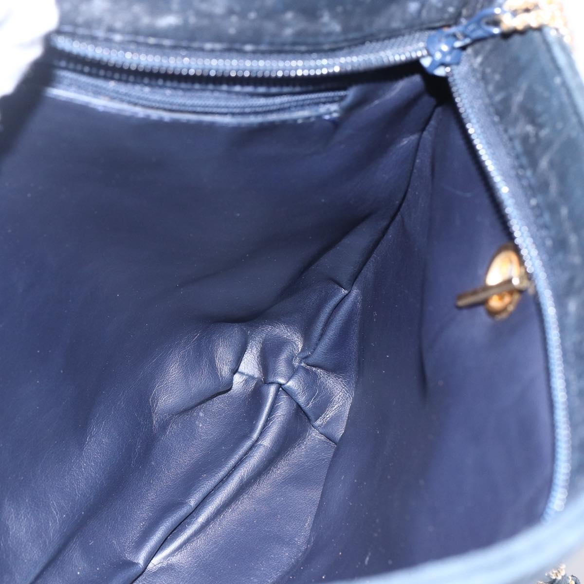 Bally Vintage Chain Shoulder Bag Quilted Leather, Navy, Leather, Shoulder Bag