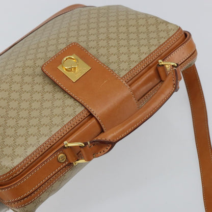 Celine Vintage Macadam Handbag Canvas and Leather, BEIGE, CANVAS, Handbag
