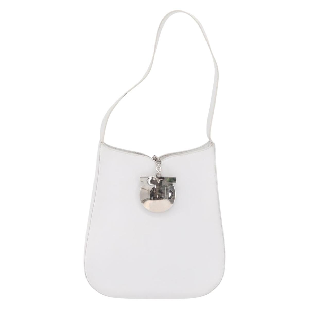 Salvatore Ferragamo Gancini Shoulder Bag Leather, WHITE, LEATHER, Shoulder bag