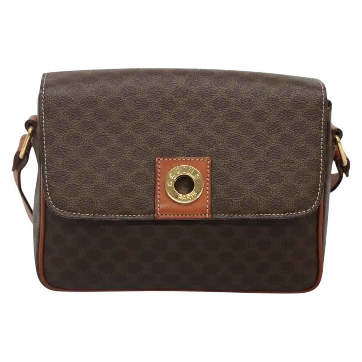 Celine Vintage Macadam Shoulder Bag Canvas and Leather, BROWN, CANVAS, Shoulder bag