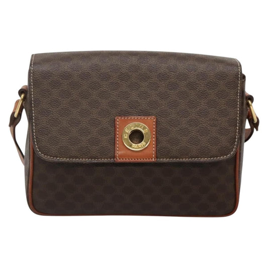 Celine Vintage Macadam Shoulder Bag Canvas and Leather, BROWN, CANVAS, Shoulder bag