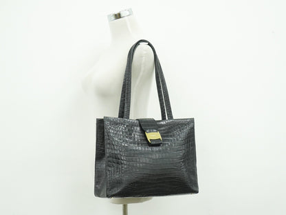 Salvatore Ferragamo Vara Tote Embossed Leather, BLACK, LEATHER, Tote bag