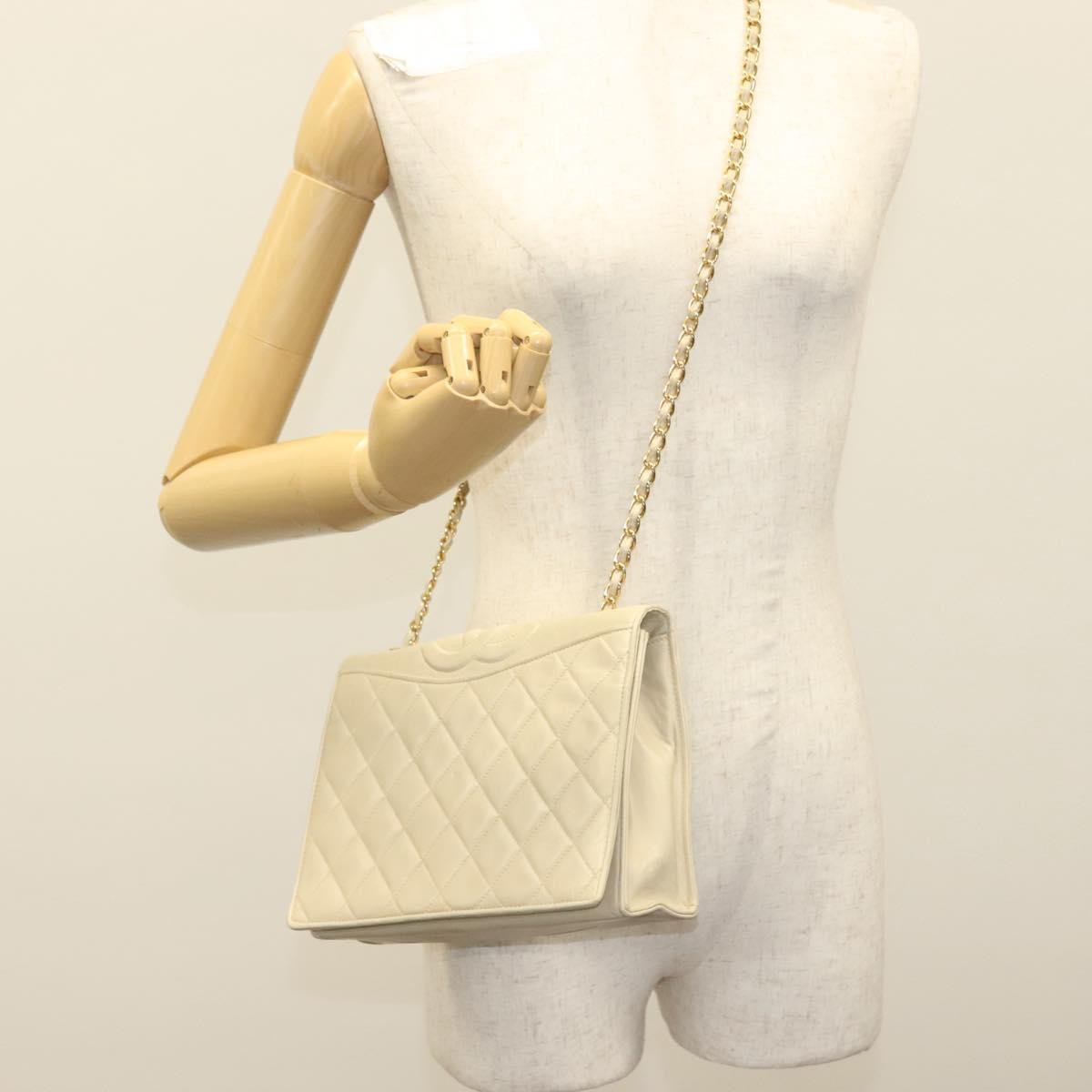 Chanel Vintage CC Full Flap Bag Quilted Lambskin, BEIGE, LEATHER, Shoulder bag