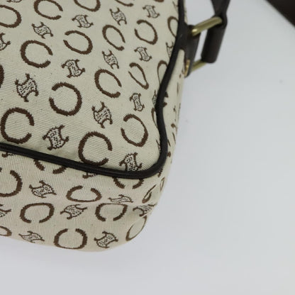 Celine Vintage Macadam Shoulder Bag Canvas and Leather, WHITE, CANVAS, Clutche & pouche