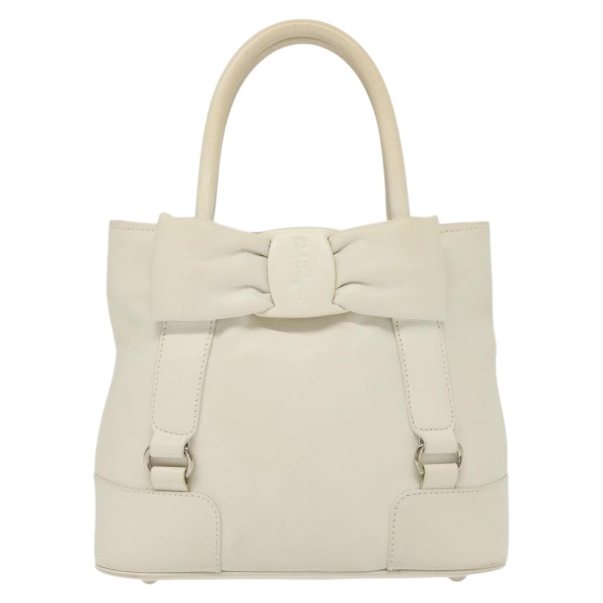 Salvatore Ferragamo Vala Leather, WHITE, LEATHER, Handbag