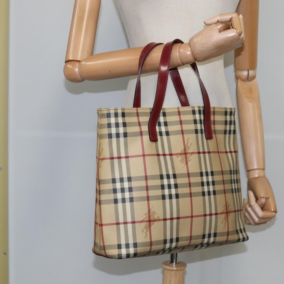 Burberry Top Handle Tote Haymarket Coated Canvas, BEIGE, PVC, Tote bag