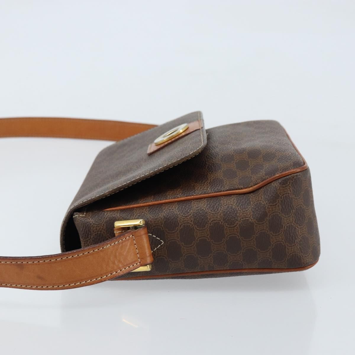 Celine Vintage Macadam Circle Logo Shoulder Bag Canvas and Leather, BROWN, CANVAS, Shoulder bag