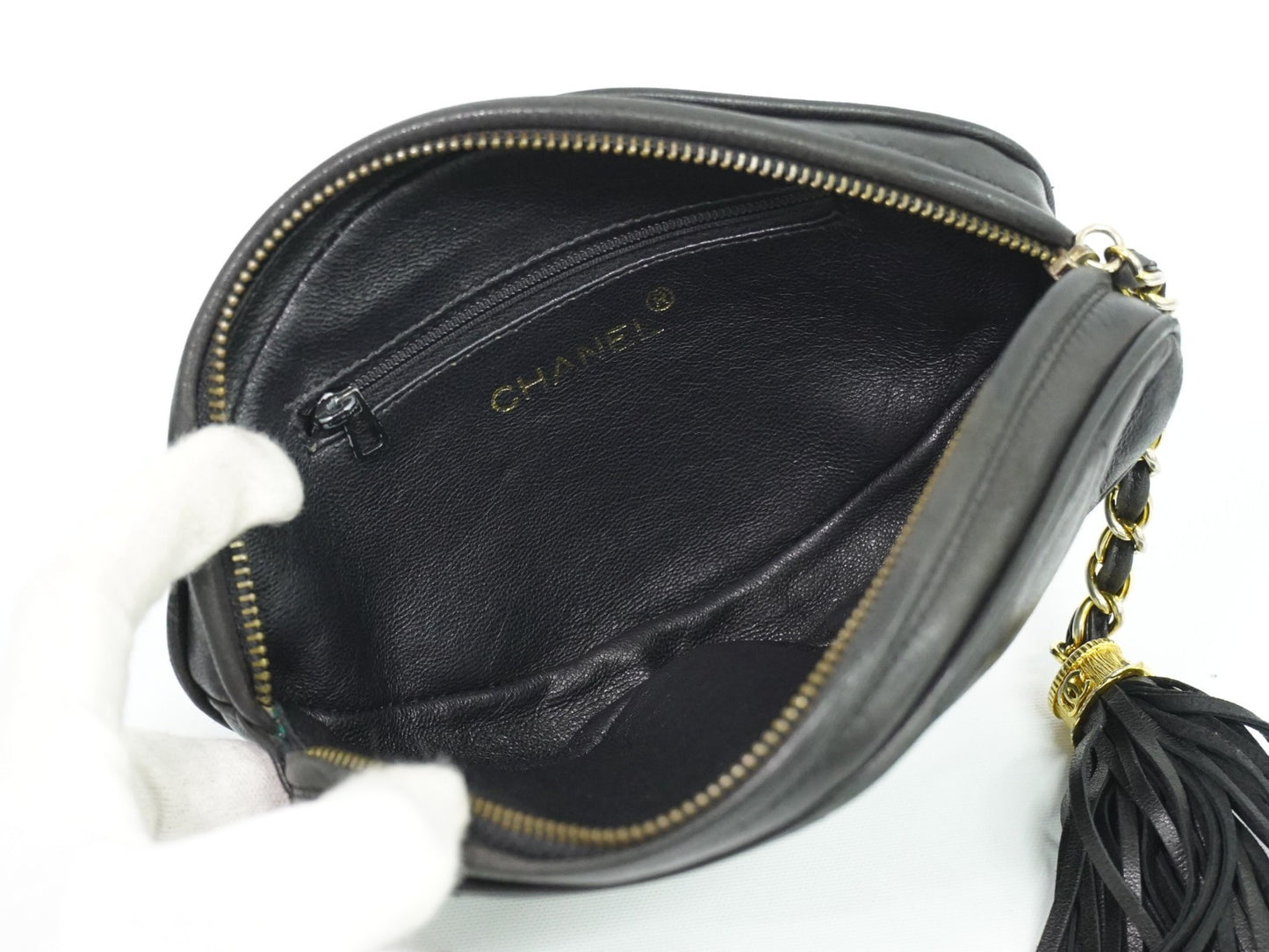 Chanel Vintage Diamond CC Tassel Clutch Quilted Lambskin, BLACK, LEATHER, Clutche & pouche