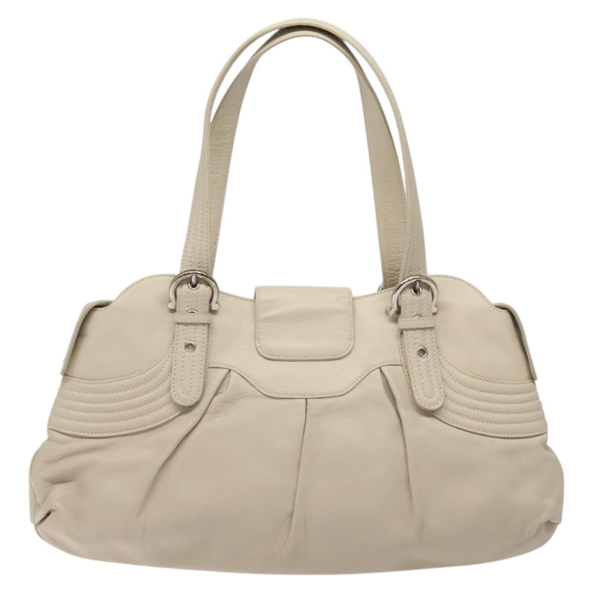 Salvatore Ferragamo Gancini handbag Leather, WHITE, LEATHER, Handbag