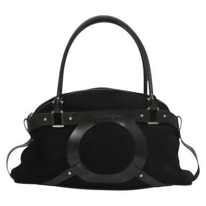 Salvatore Ferragamo Gancini handbag Suede, BLACK, SUEDE, Handbag
