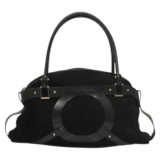 Salvatore Ferragamo Gancini handbag Suede, BLACK, SUEDE, Handbag