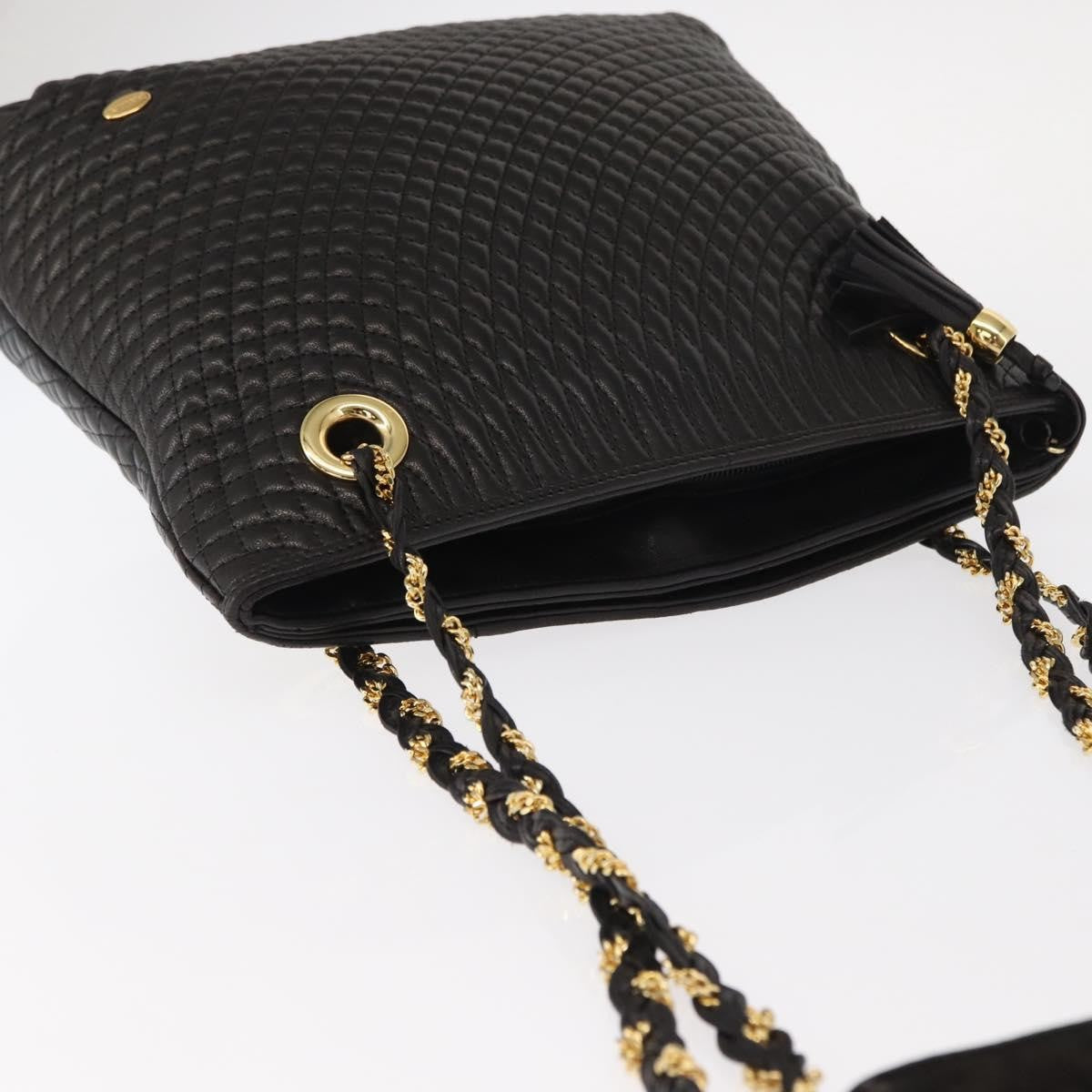 Bally Vintage Chain Shoulder Bag Quilted Leather, Black, Leather, Shoulder Bag
