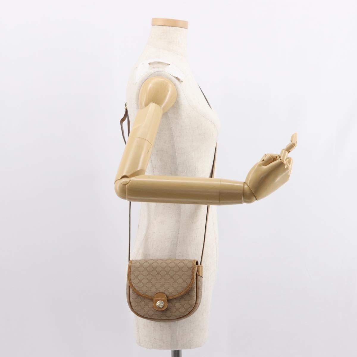 Celine Vintage Macadam Shoulder Bag Canvas and Leather, BEIGE, CANVAS, Shoulder bag