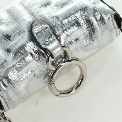Fendi Chain Baguette Charm Bag Zucca Embossed Leather, SILVER, CANVAS, Clutche & pouche