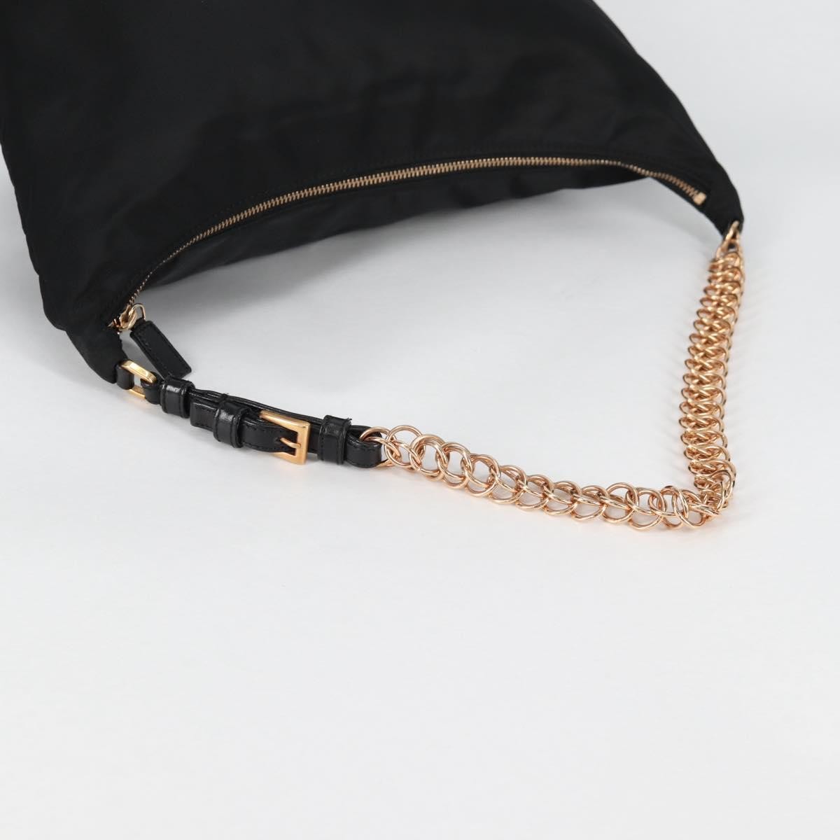 Prada Double Chain Hobo Nylon, BLACK, NYLON, Shoulder bag