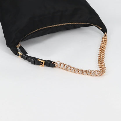 Prada Double Chain Hobo Nylon, BLACK, NYLON, Shoulder bag