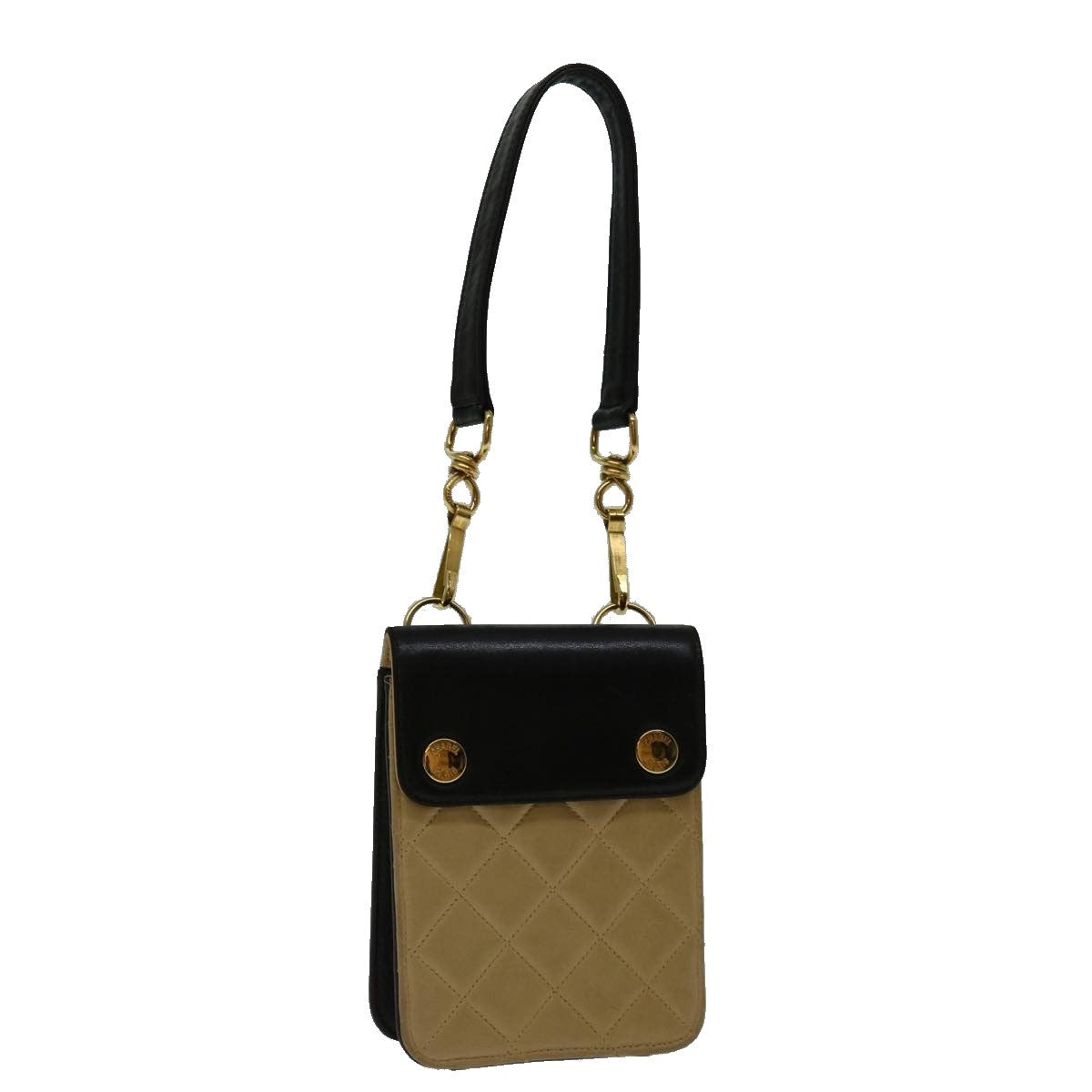 Chanel Vintage Button Waist Bag Quilted Lambskin, BEIGE, LEATHER, Shoulder bag