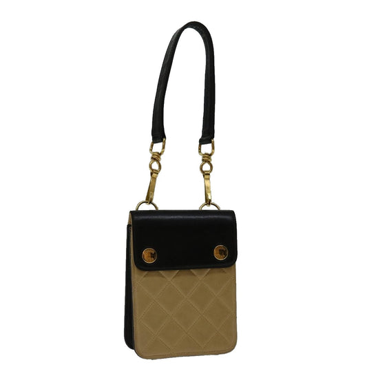 Chanel Vintage Button Waist Bag Quilted Lambskin, BEIGE, LEATHER, Shoulder bag