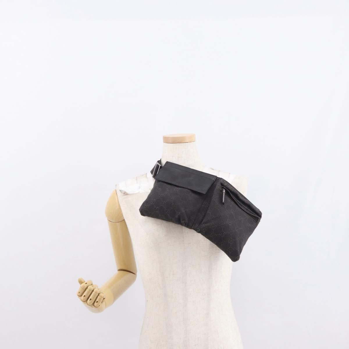 Gucci Vintage Double Belt Bag GG Canvas with Leather, BROWN, CANVAS, Clutche & pouche