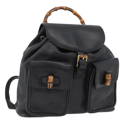 Gucci Vintage Bamboo Backpack Leather, BLACK, LEATHER, Backpack