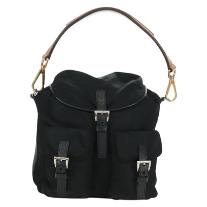 Prada Double Pocket Drawstring Shoulder Bag Tessuto, Black, Nylon, Shoulder Bag
