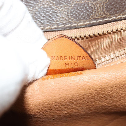 Celine Vintage Macadam Circle Logo Shoulder Bag Canvas and Leather, BROWN, CANVAS, Shoulder bag