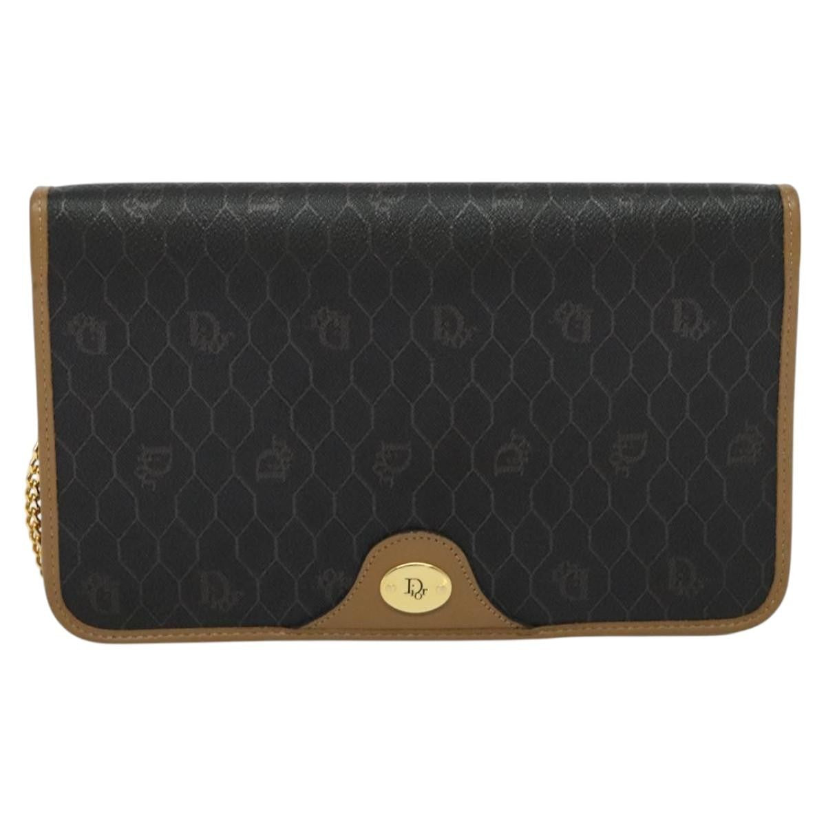 Christian Dior Vintage Honeycomb chain Canvas, BLACK, CANVAS, Handbag