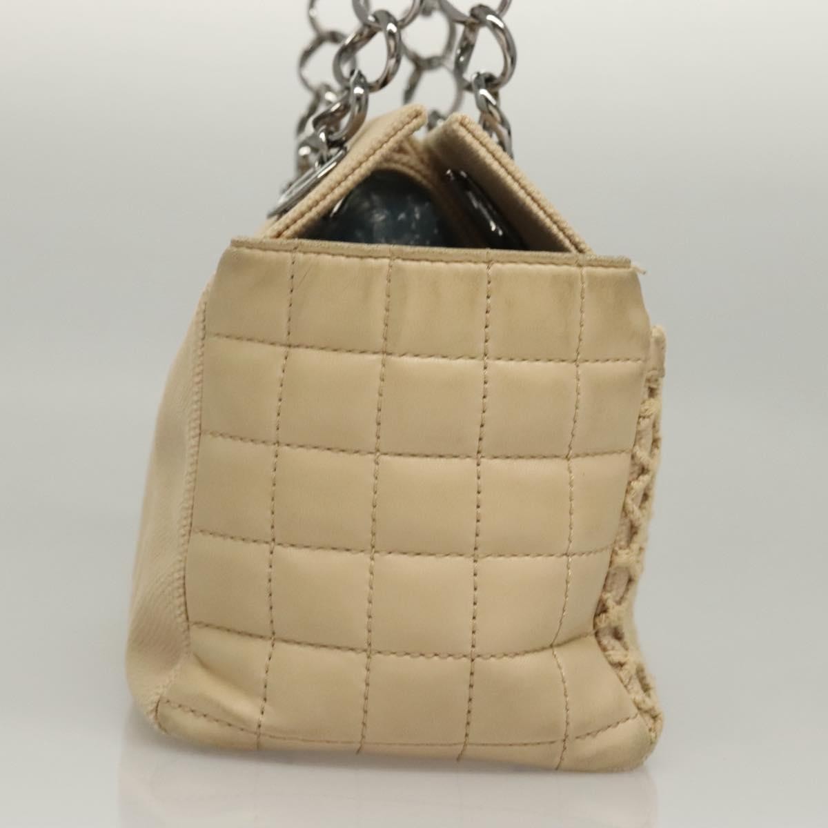 Chanel Vintage Chocolate Bar Tote Quilted Canvas, Beige, Canvas, Handbag
