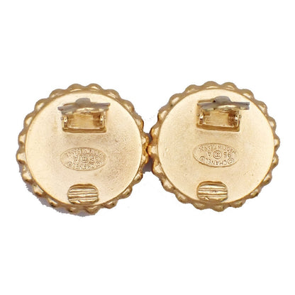 Chanel CC Round Earrings Metal, Black, Gold Plated, Earrings