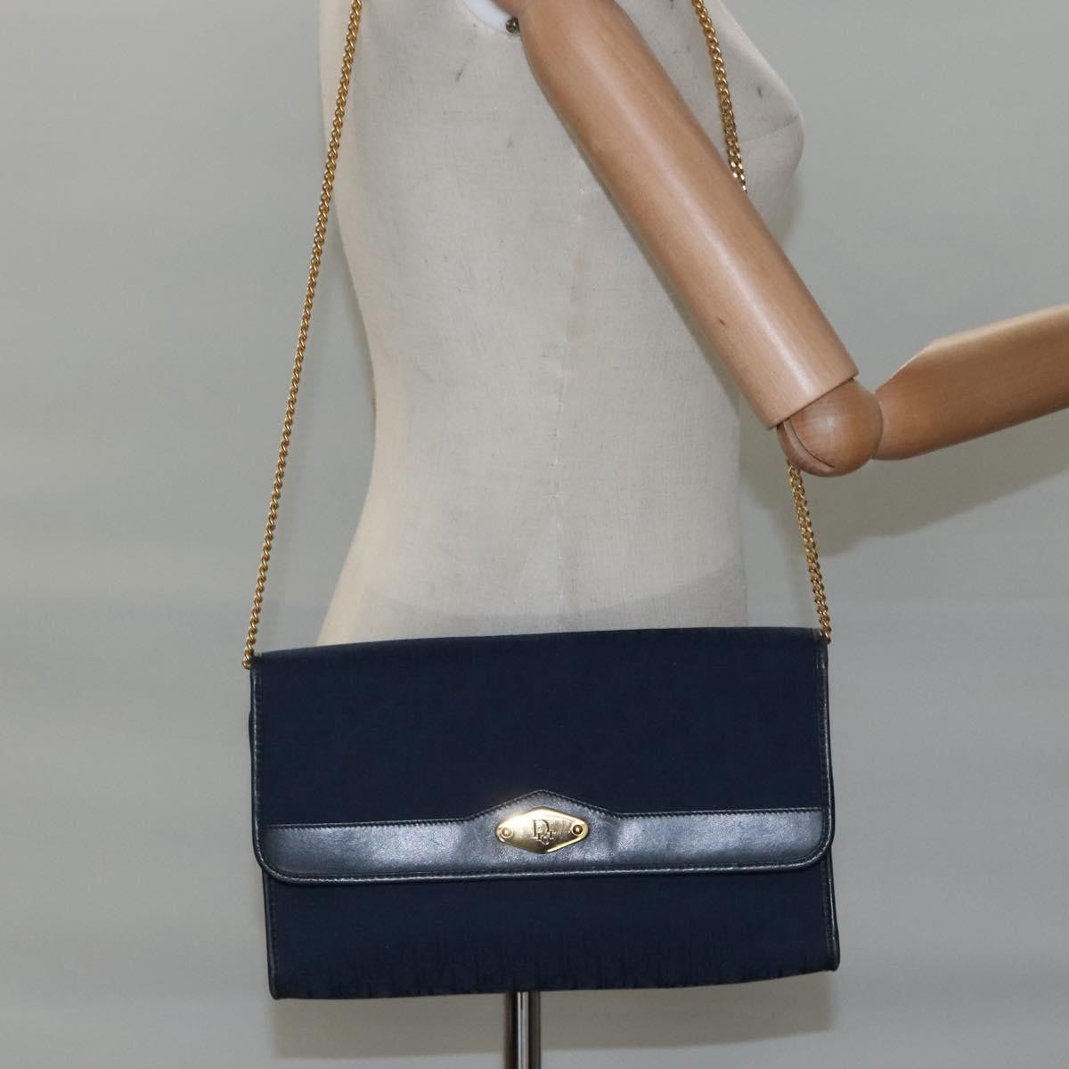 Christian Dior Vintage Trotter Shoulder Bag Canvas, NAVY, CANVAS, Shoulder bag