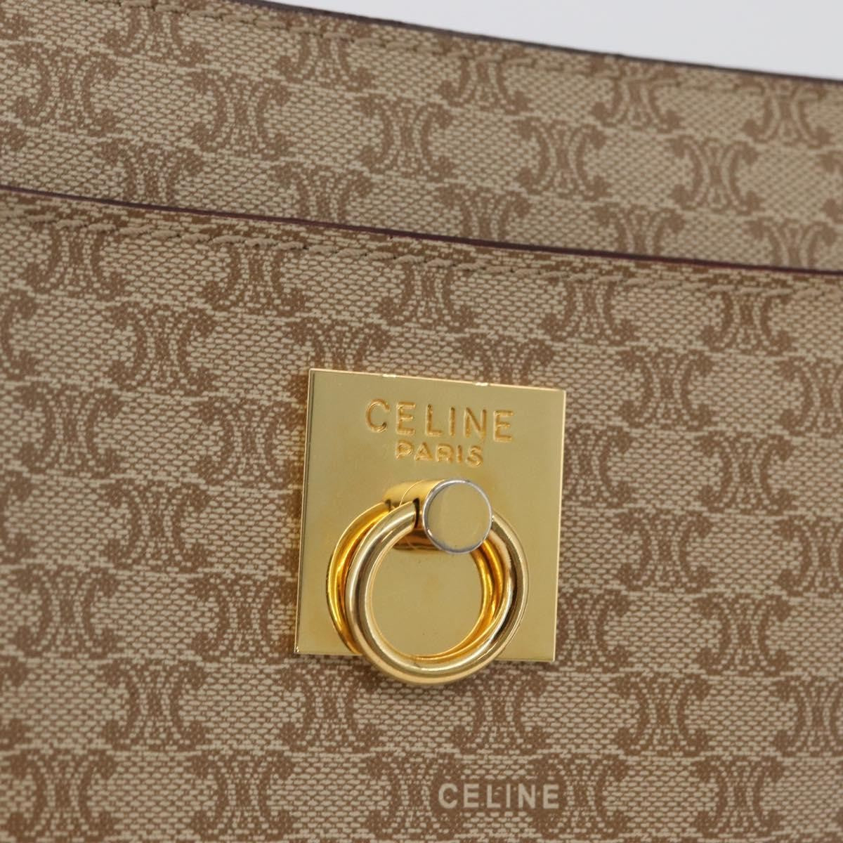 Celine Vintage Macadam Shoulder Bag Canvas and Leather, BEIGE, CANVAS, Shoulder bag
