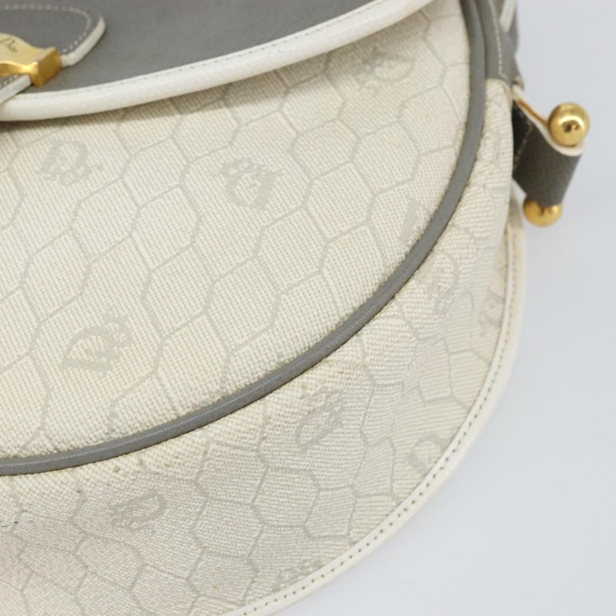 Christian Dior Vintage Honeycomb Flap Crossbody Bag Canvas and Leather, WHITE, CANVAS, Shoulder bag