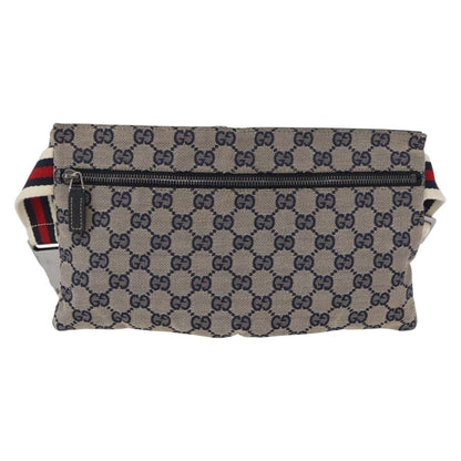 Gucci Vintage Double Belt Bag GG Canvas with Leather, NAVY, CANVAS, Clutche & pouche