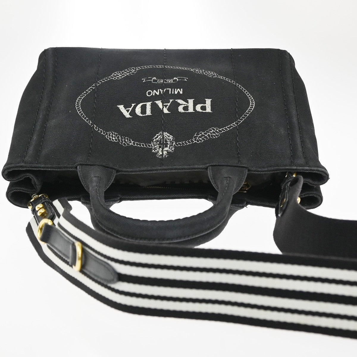 Prada Canapa Convertible Tote Canvas, BLACK, CANVAS, Tote bag