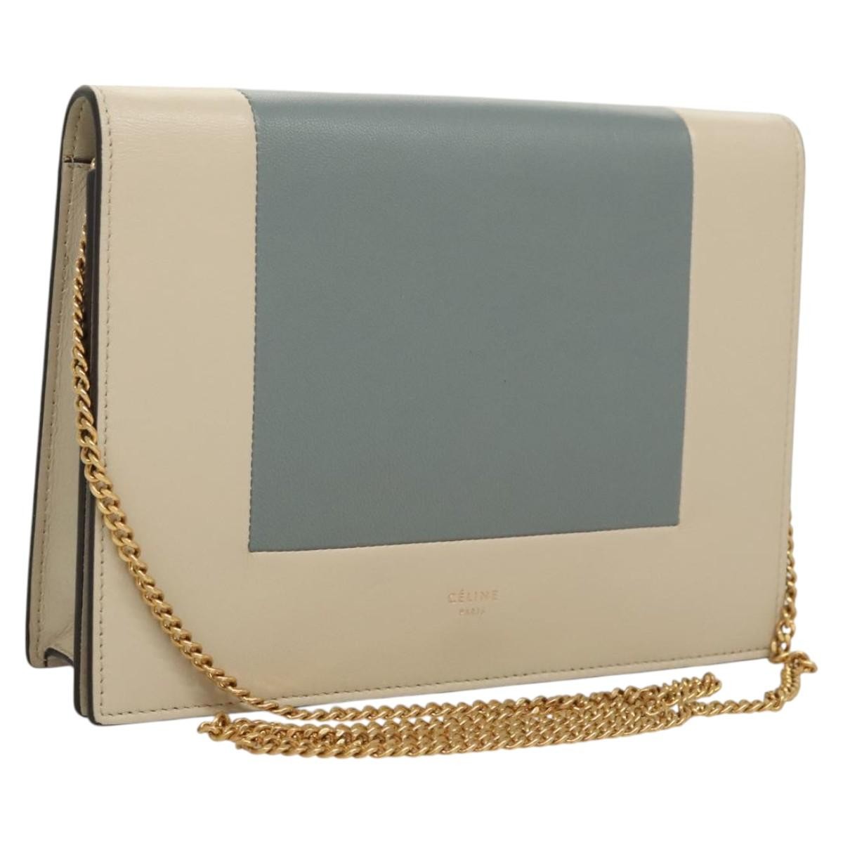 Celine Chain Shoulder Bag Leather, GRAY, LEATHER, Shoulder bag