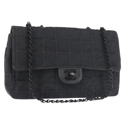 Chanel Travel Line Flap Bag Nylon, BLACK, NYLON, Travel bag