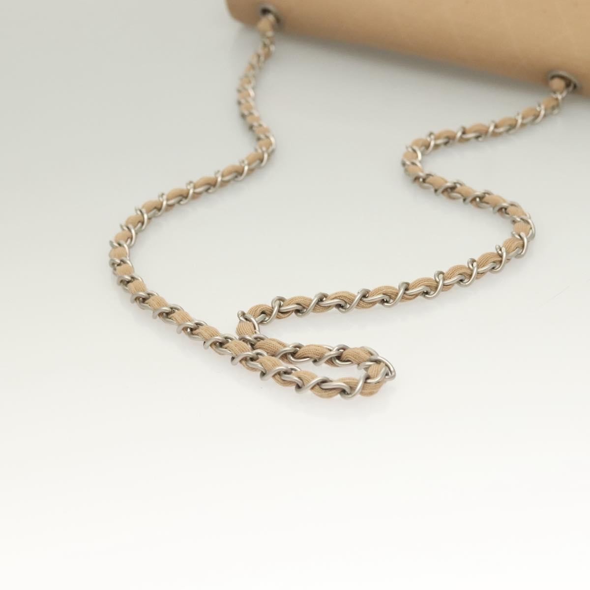 Chanel Matelasse Chain Shoulder Bag Leather, Beige, Cotton, Shoulder Bag