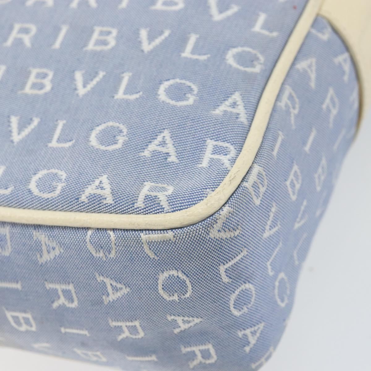 Bvlgari Logomania Shoulder Bag Canvas with Leather, BLUE, CANVAS, Shoulder bag