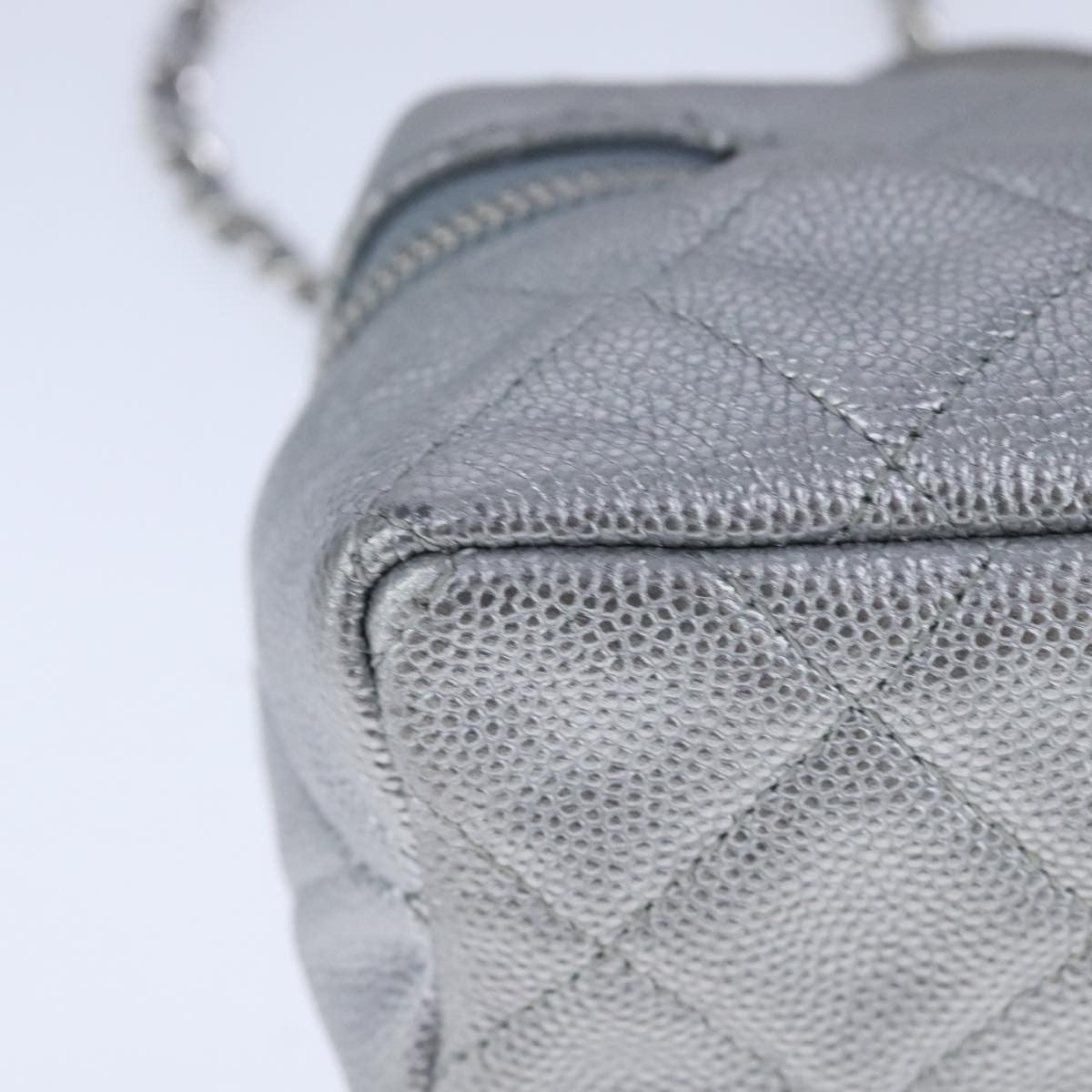 Chanel Classic Vanity Case with Chain Quilted Caviar, Silver, Leather, Shoulder Bag