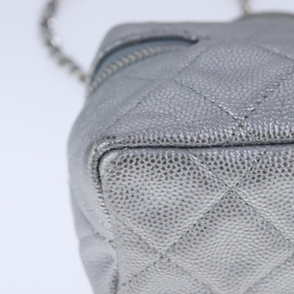 Chanel Classic Vanity Case with Chain Quilted Caviar, Silver, Leather, Shoulder Bag